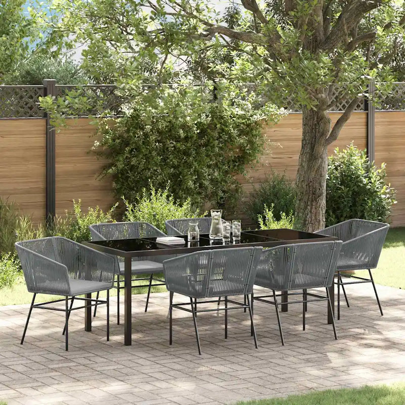 Garden Dining Set with Cushion 7 pcs Grey Powder-Coated Steel