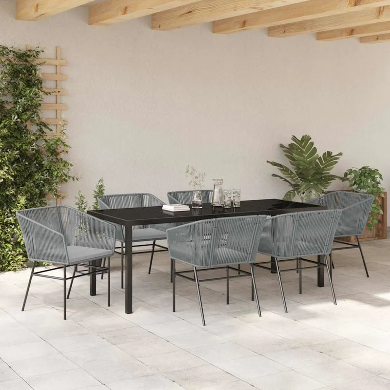 Garden Dining Set with Cushion 7 pcs Grey Powder-Coated Steel
