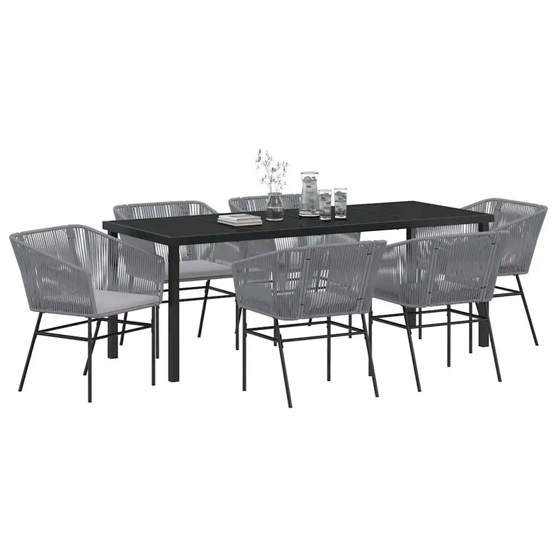 Garden Dining Set with Cushion 7 pcs Grey Powder-Coated Steel