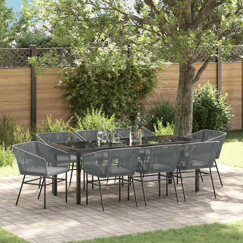 Garden Dining Set with Cushion 9 pcs Grey Powder-Coated Steel