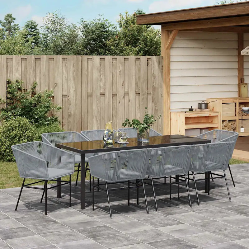 Garden Dining Set with Cushion 9 pcs Grey Powder-Coated Steel