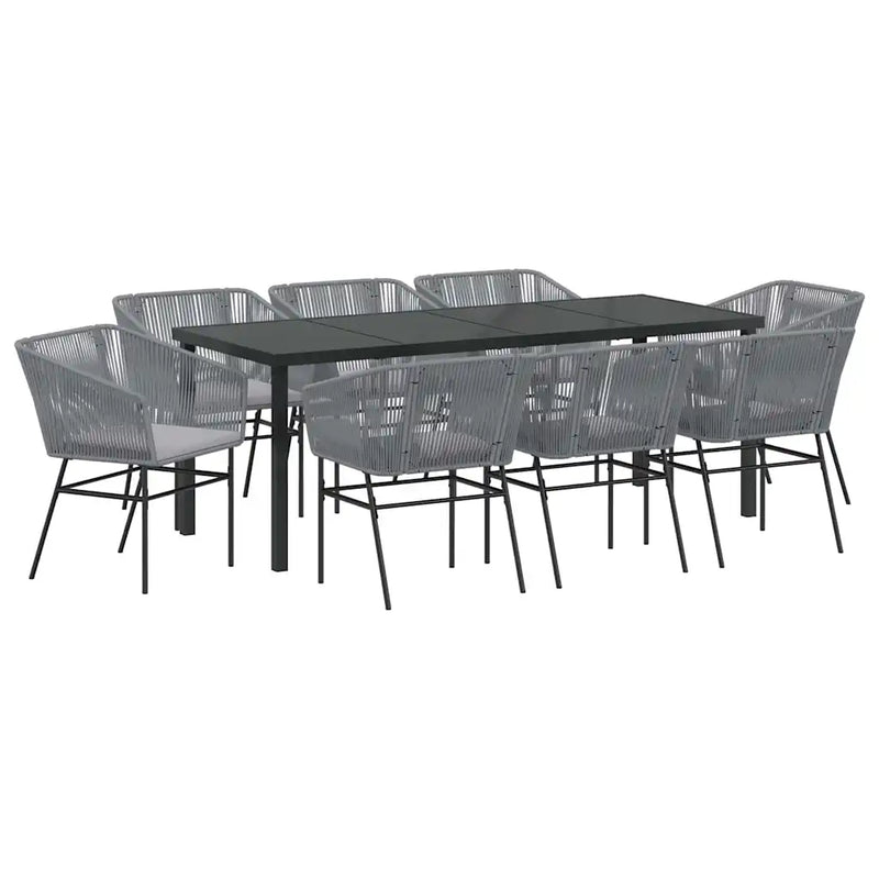 Garden Dining Set with Cushion 9 pcs Grey Powder-Coated Steel