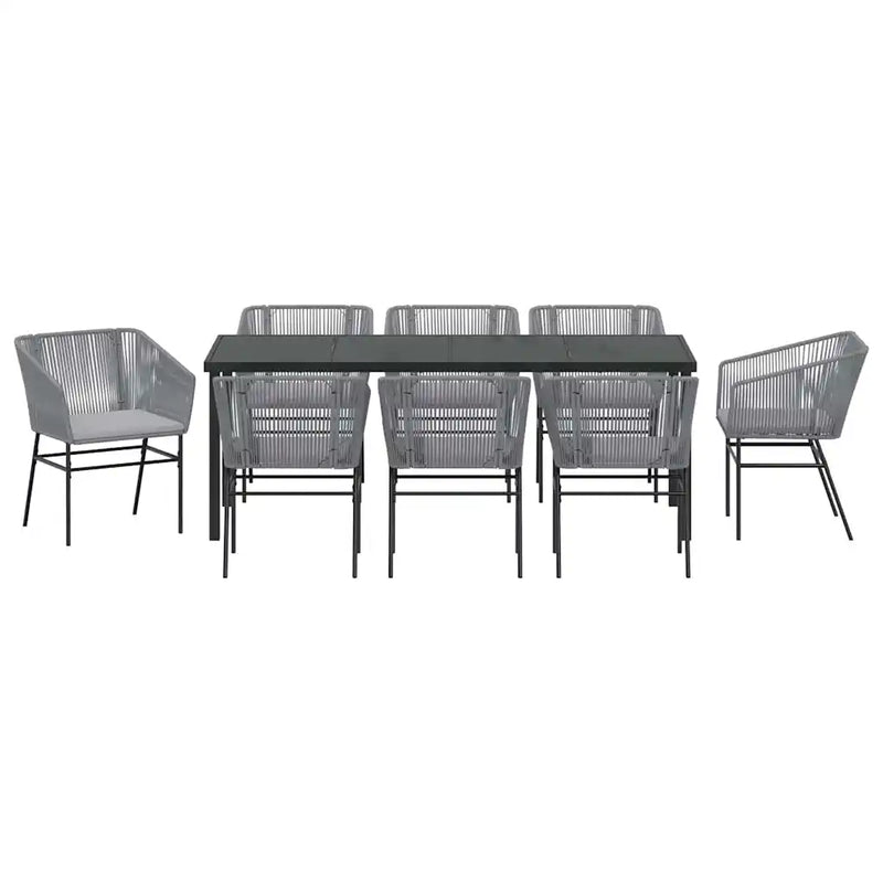 Garden Dining Set with Cushion 9 pcs Grey Powder-Coated Steel