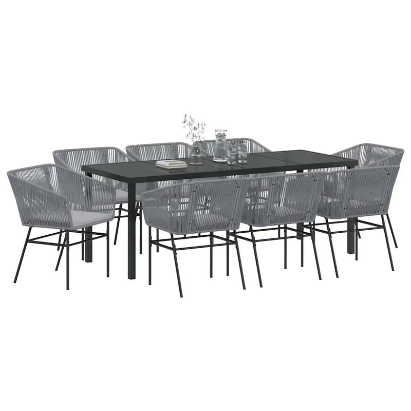 Garden Dining Set with Cushion 9 pcs Grey Powder-Coated Steel