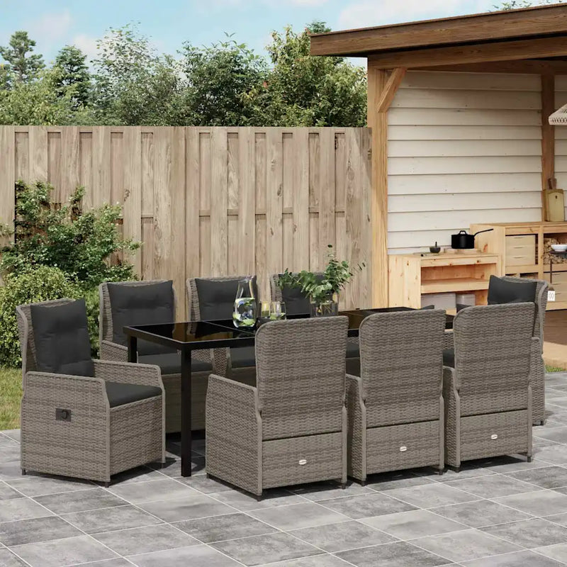 Garden Dining Set 9 pcs Grey Poly Rattan