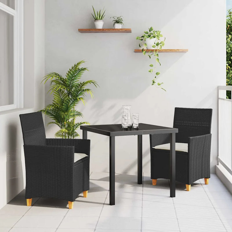 Garden Dining Set 3 pcs Black Poly Rattan