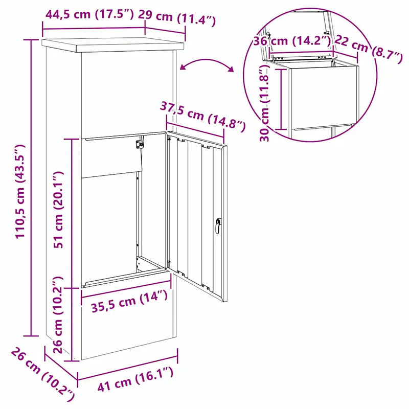 Parcel Drop Box with Storage Black 44,5 x 29 x 110,5 cm Steel