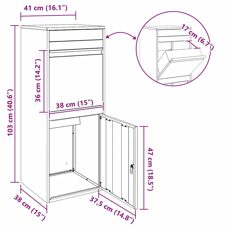 Parcel Drop Box with Storage Black 41 x 38 x 103 cm Steel