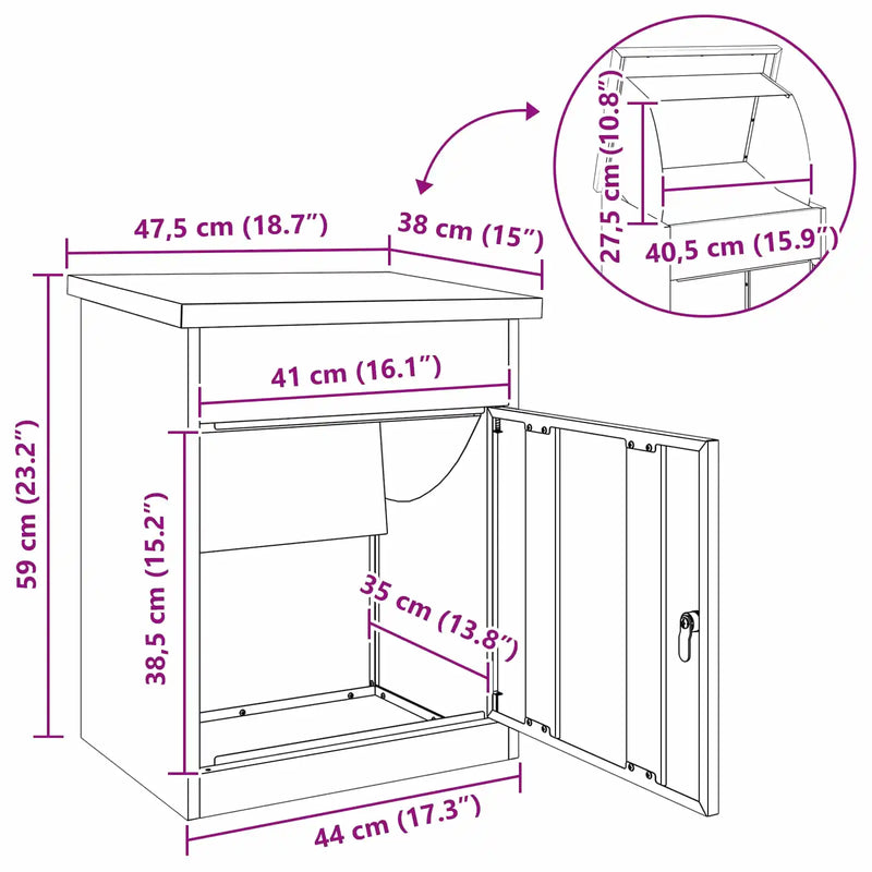 Parcel Drop Box with Storage Black 47.5 x 38 x 59 cm Steel