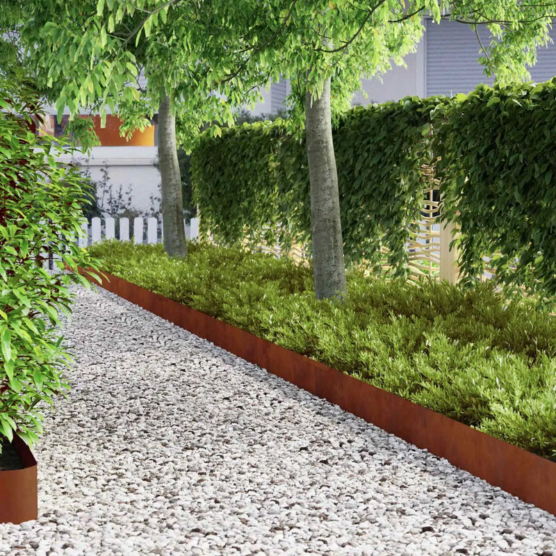 Lawn Edging 4 pcs Rusty 450 x 0.05 x 15 cm Weathering Steel