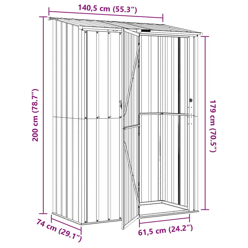 Garden Sheds Brown 140.5 x 74 x 200 cm Metal