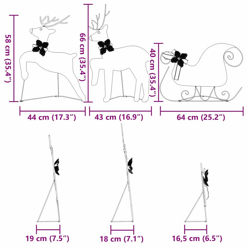 vidaXL LED Reindeers 3 pcs Warm White Fabric