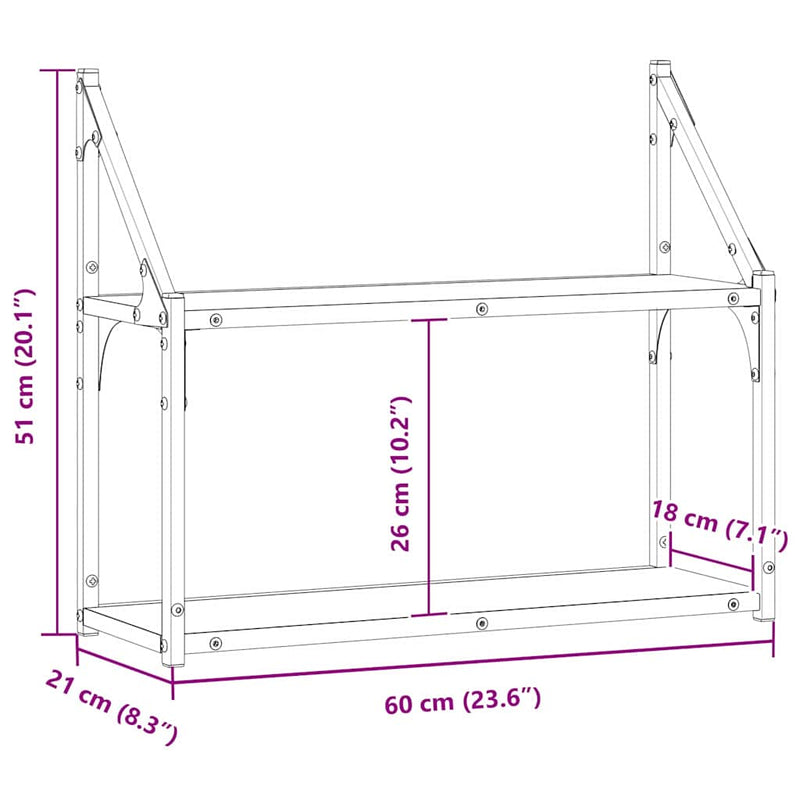 vidaXL Wall Shelf with Shelf Black oak 60 x 21 x 51 cm Engineered wood