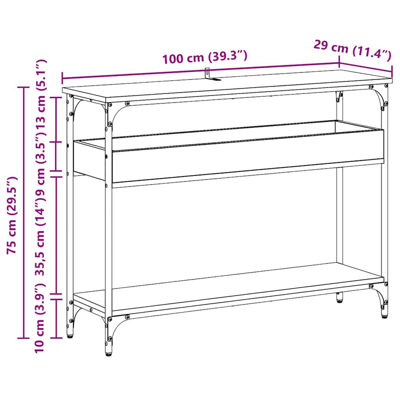 vidaXL Console Table Black oak 100 x 29 x 75 cm Engineered wood