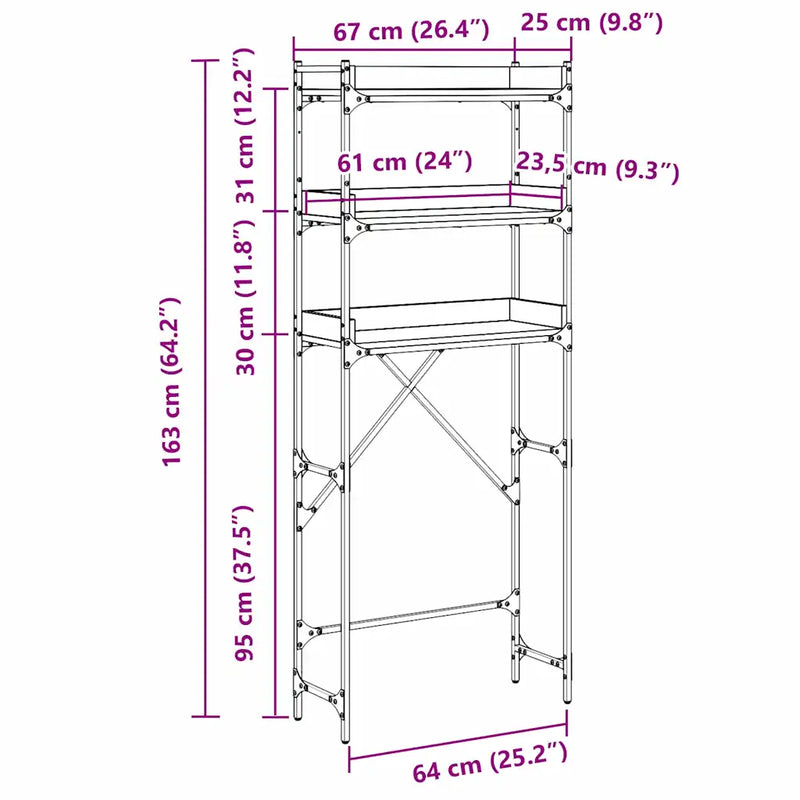 Washing Machine Shelf with Shelf Black 0ak 67 x 25 x 163 cm