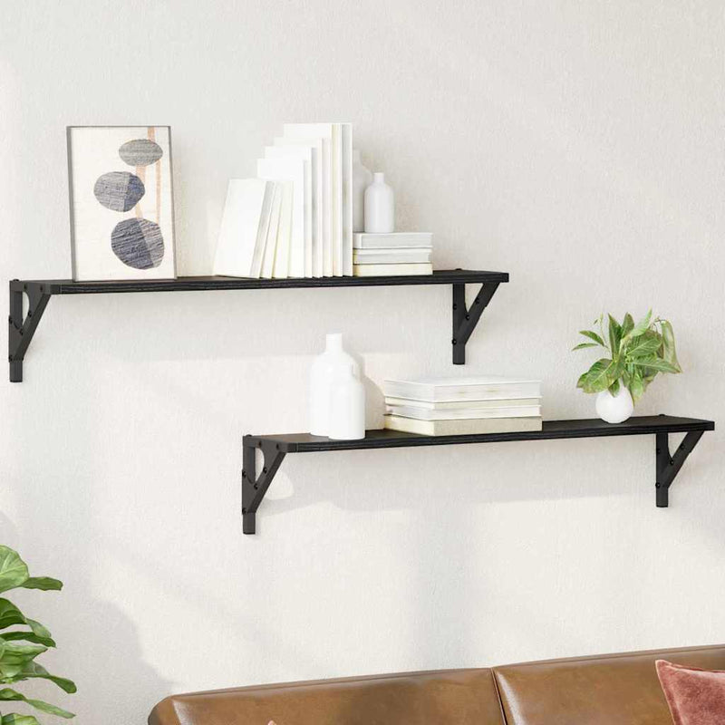 vidaXL Wall Shelves 2 pcs Black Oak 80 x 15 x 15,5 cm Engineered Wood