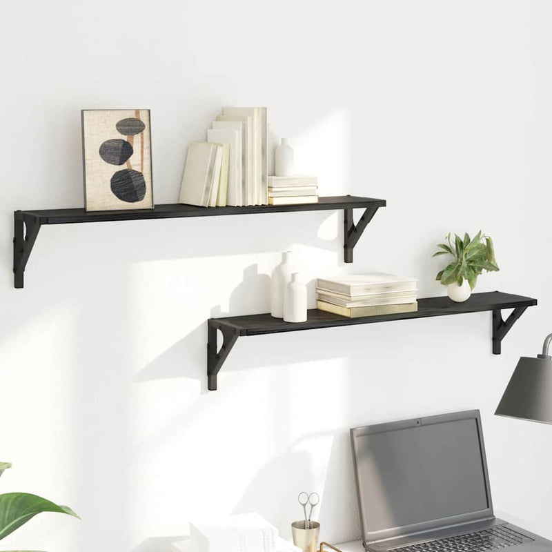 vidaXL Wall Shelves 2 pcs Black Oak 80 x 15 x 15,5 cm Engineered Wood