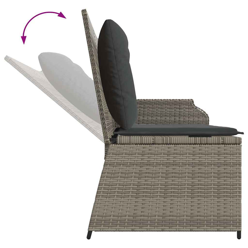 vidaXL Garden Bench with Cushion Grey Poly Rattan