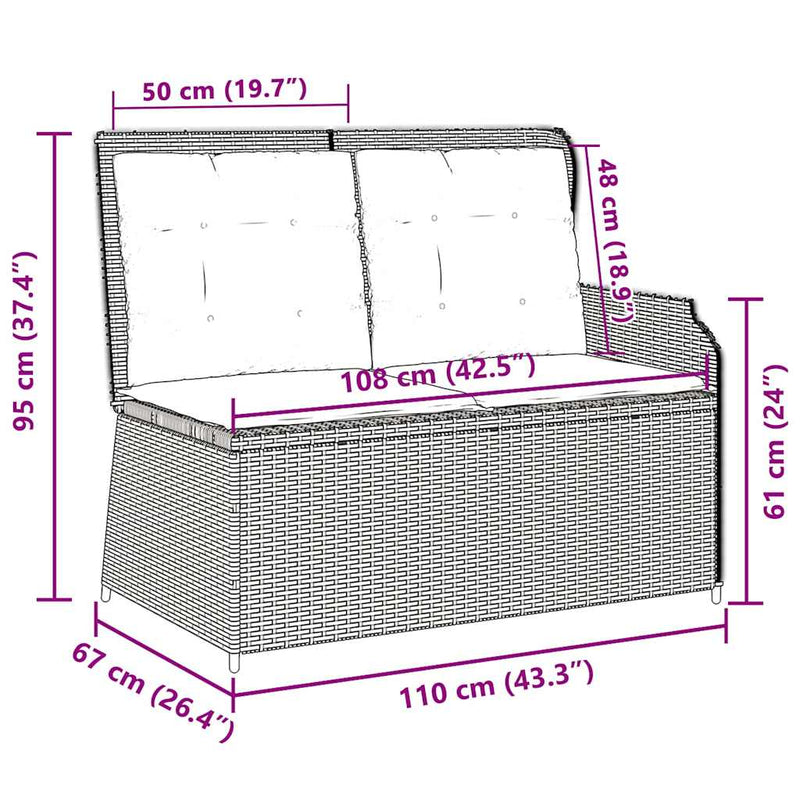 vidaXL Garden Bench with Cushion Grey Poly rattan