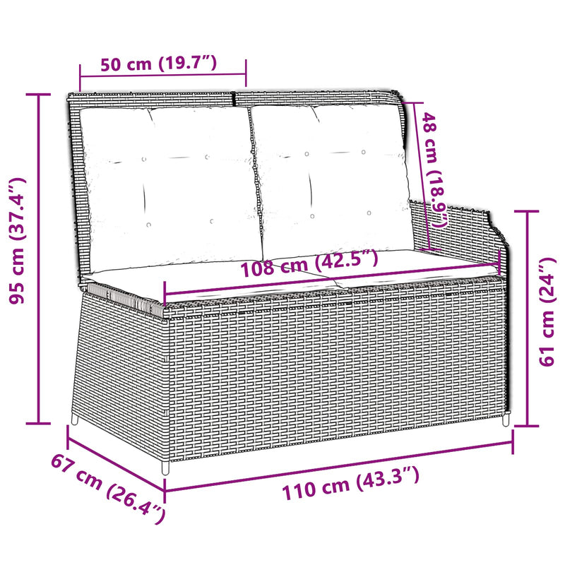 vidaXL Garden Bench with Cushion Grey Poly Rattan