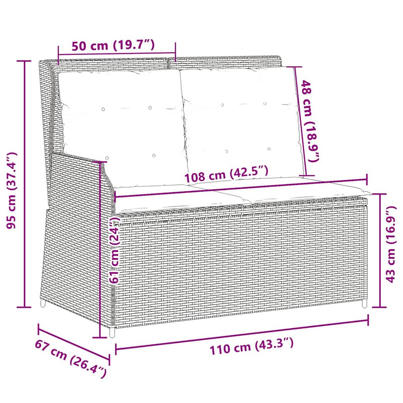 vidaXL Garden Bench with Cushion Grey Poly rattan