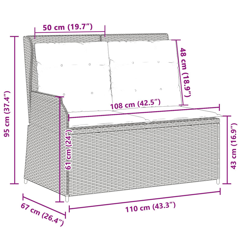 vidaXL Garden Bench Grey Poly Rattan
