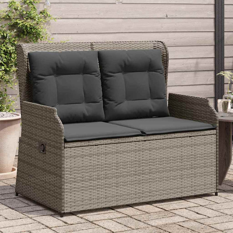 vidaXL Garden Bench with Cushion Grey Poly rattan
