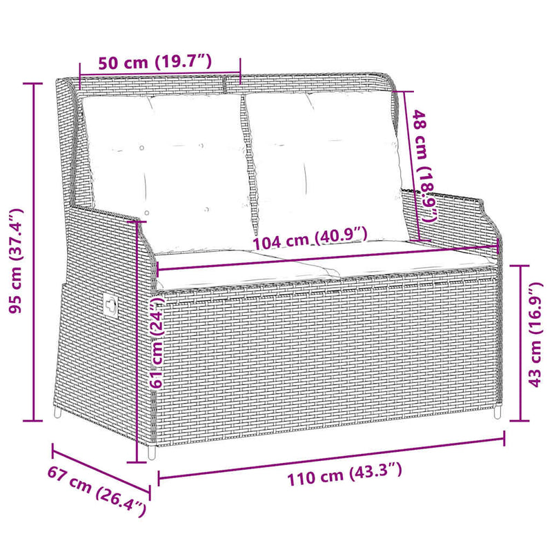 vidaXL Garden Bench with Cushion Grey Poly rattan