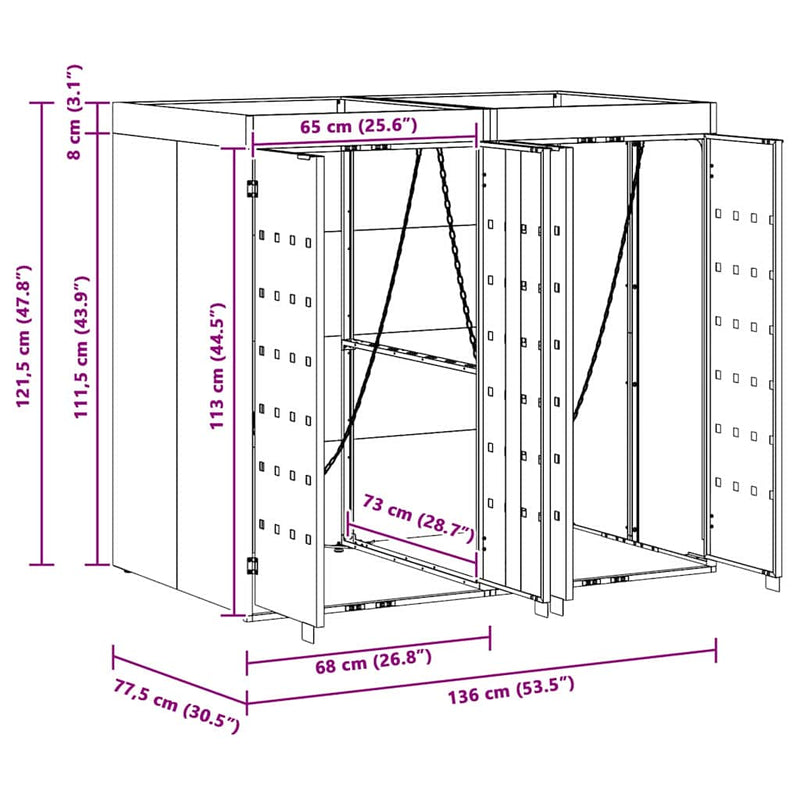 Wheelie Bin Storage for 2 Bins Anthracite 136 x 77,5 x 121,5 cm