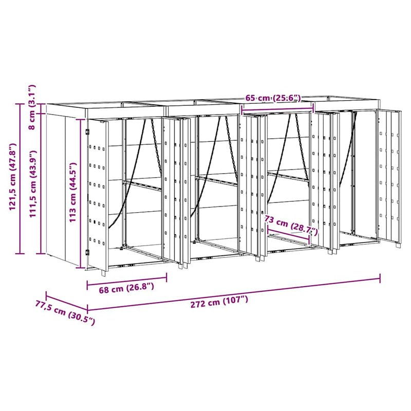 Wheelie Bin Storage for 4 Bins Anthracite 272 x 77,5 x 121,5 cm