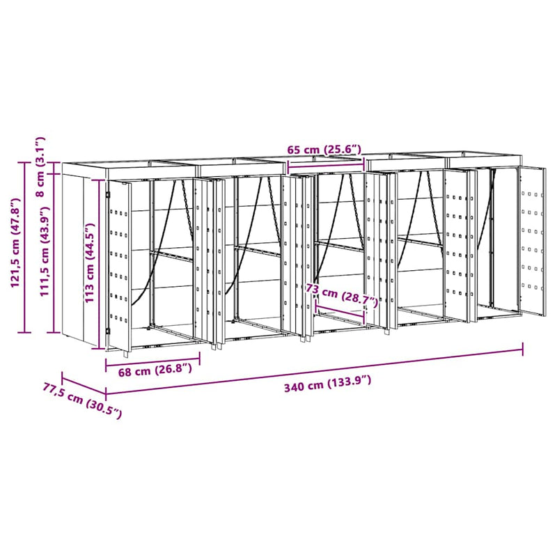 Wheelie Bin Storage for 5 Bins Anthracite 340 x 77,5 x 121,5 cm