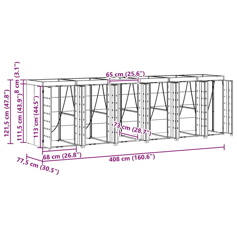 Wheelie Bin Storage for 6 Bins Anthracite 408 x 77,5 x 121,5 cm