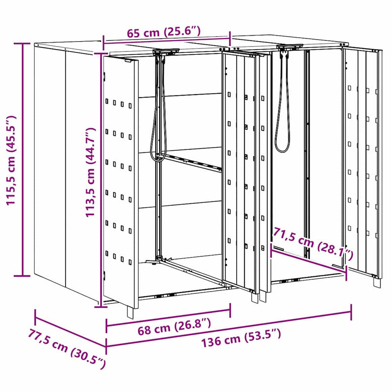 Wheelie Bin Storage for 3 Bins Anthracite 340 x 77.5 x 115.5 cm