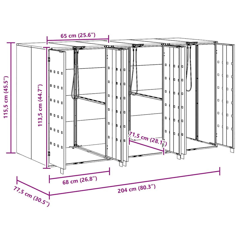 Wheelie Bin Storage for 3 Bins Anthracite 340 x 77.5 x 115.5 cm