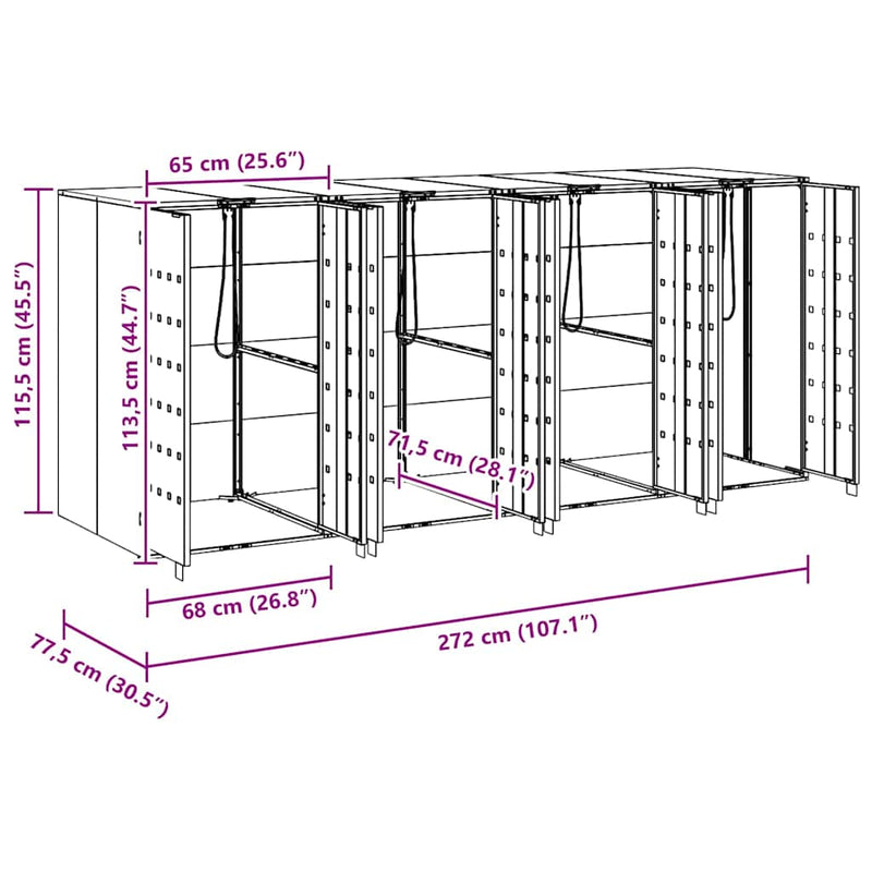 Wheelie Bin Storage for 3 Bins Anthracite 340 x 77.5 x 115.5 cm