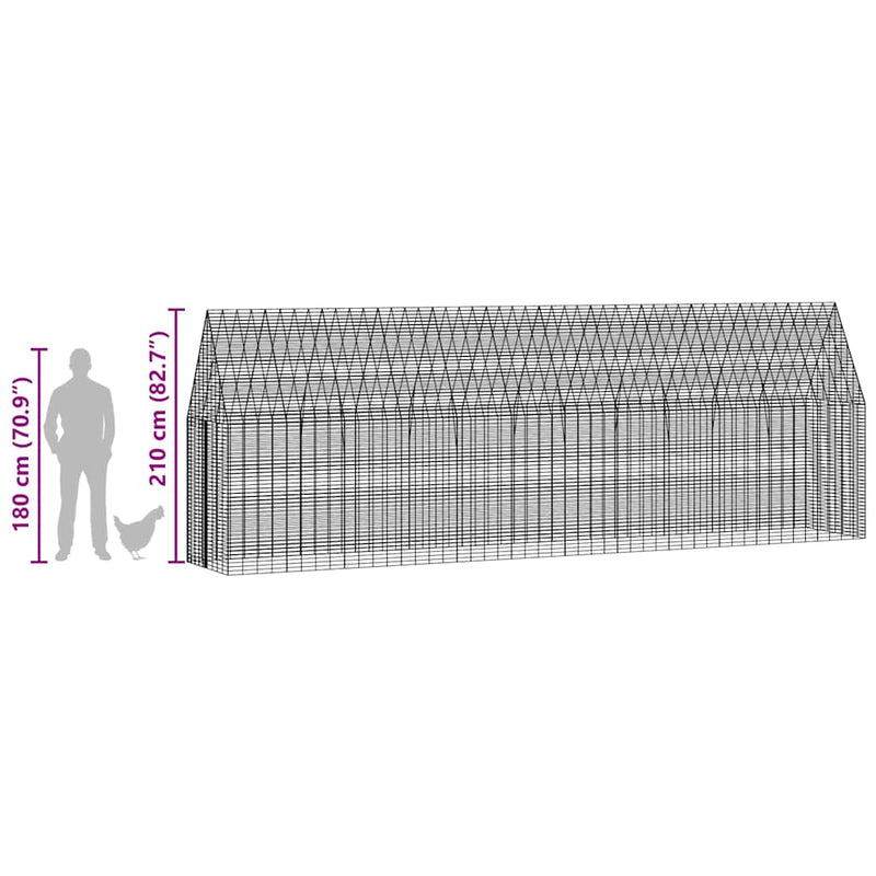 vidaXL Chicken Cage 2 pcs Silver 600 x 100 x 210 cm Galvanised Steel