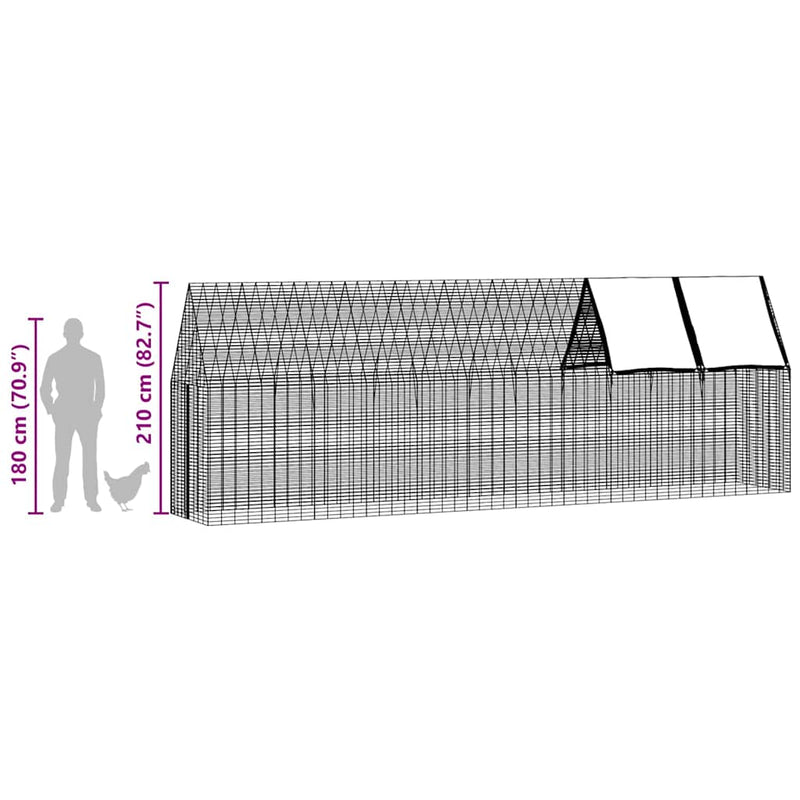 vidaXL Chicken Cage 2 pcs Silver 600 x 100 x 210 cm Galvanised Steel