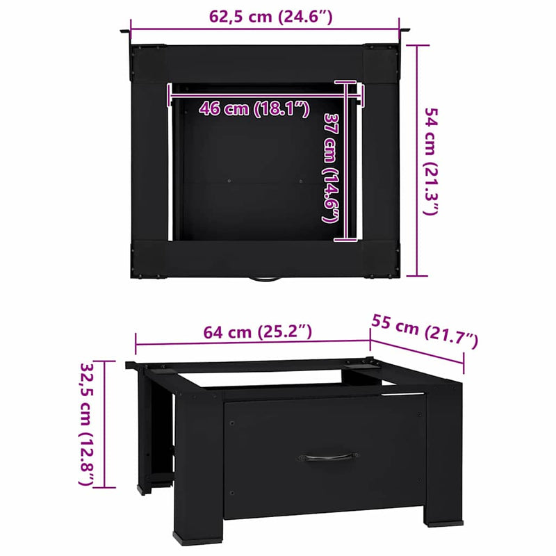 vidaXL Washing Machine Pedestal Black 64 x 55 x 32.5 cm Steel