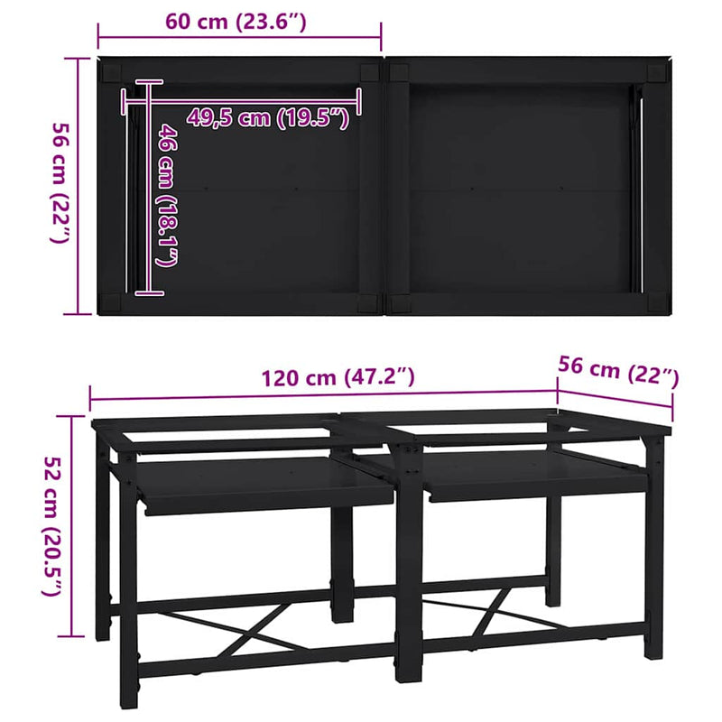 vidaXL Washing Machine Pedestal 2 pcs Black 64 x 55 x 32.5 cm Steel