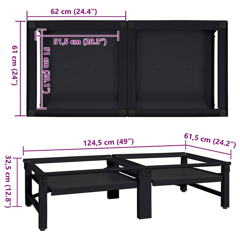 vidaXL Washing Machine Pedestal 2 pcs Black 64 x 55 x 32.5 cm Steel