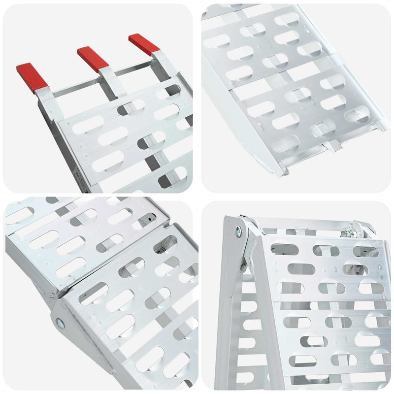vidaXL Loading Ramp Folding 2 pcs Silver 222 x 28 x 5 cm Aluminium