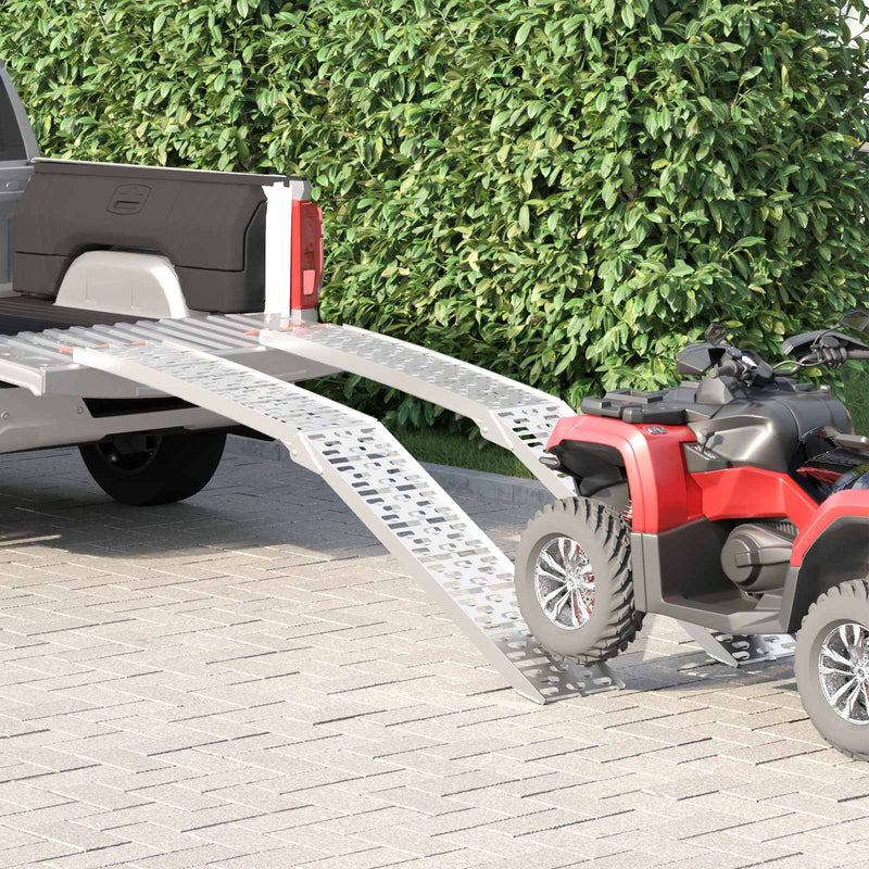 vidaXL Loading Ramp Folding 2 pcs Silver 222 x 28 x 5 cm Aluminium