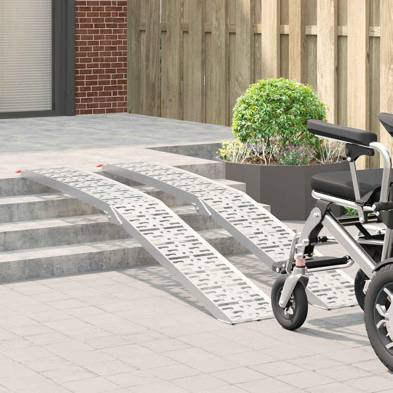vidaXL Loading Ramp Folding 2 pcs Silver 222 x 28 x 5 cm Aluminium