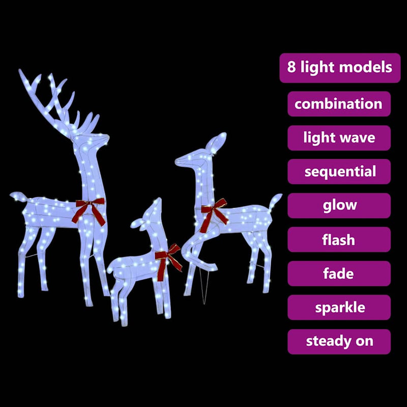 vidaXL Reindeer Family 3 pcs Cold white 68 x 26 x 127 cm Fabric
