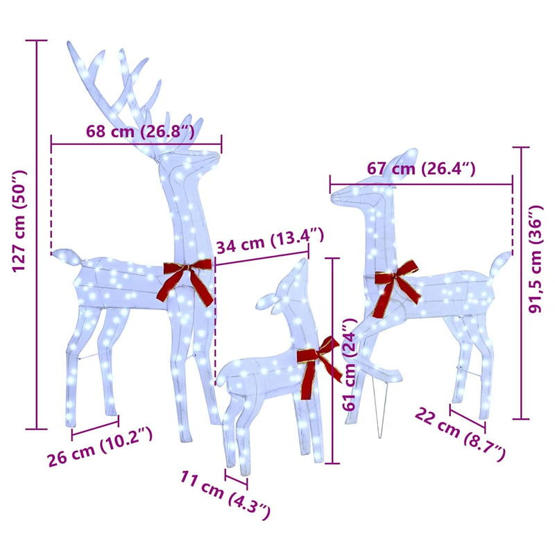 vidaXL Reindeer Family 3 pcs Cold white 68 x 26 x 127 cm Fabric