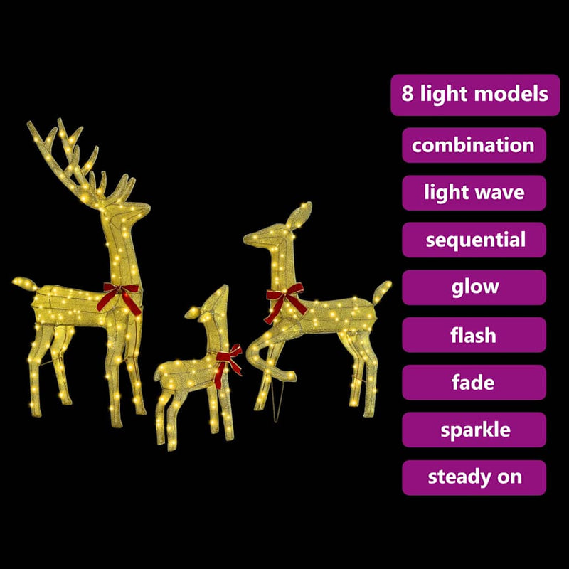 vidaXL Reindeer Family 3 pcs Warm white 68 x 26 x 127 cm Fabric
