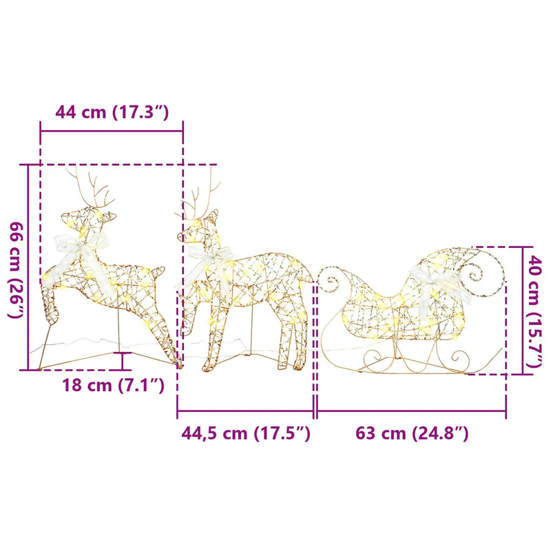 LED Reindeers 3 pcs 60 LEDs Warm White 44.5 x 18 x 66 cm PET