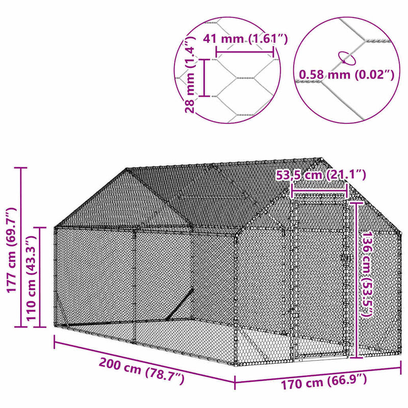 vidaXL Chicken Cage Silver 400x170x177cm Galvanised Steel