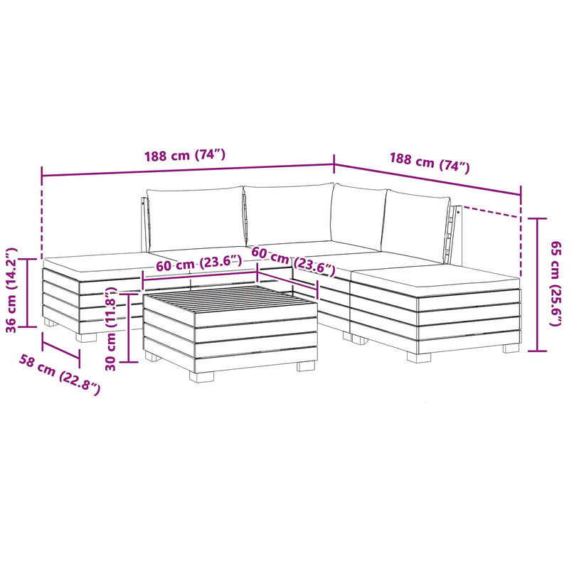 Outdoor Sofa Set with Cushion 6 Piece Brown Solid Acacia Wood