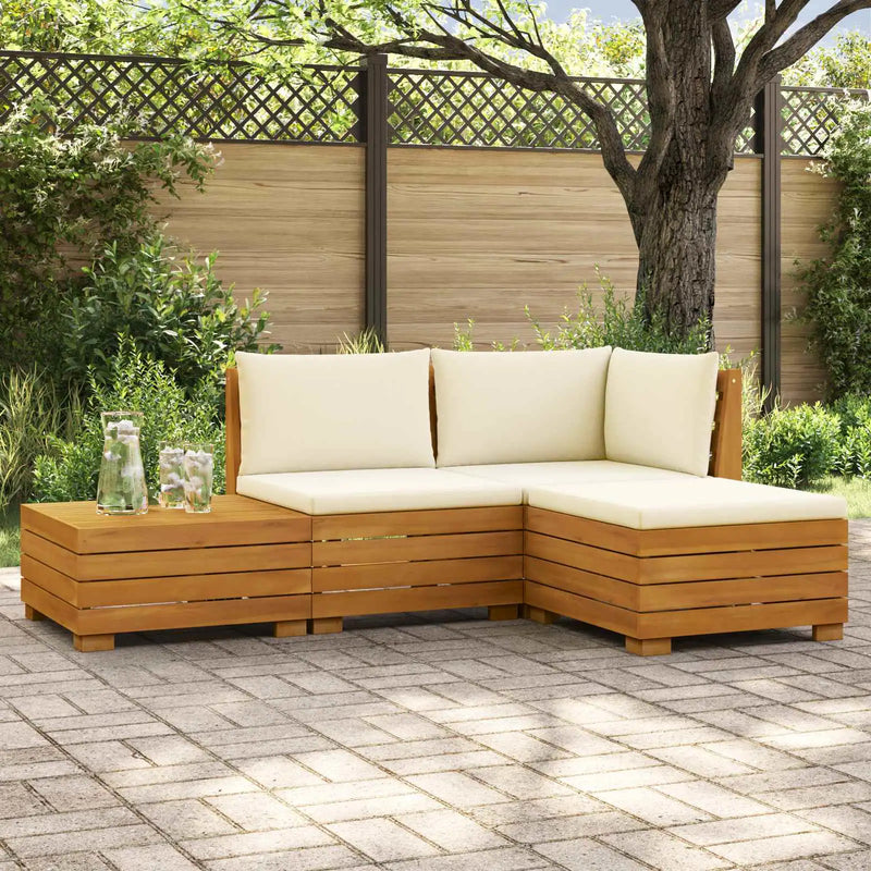 Outdoor Sofa Set with Cushion 4 Piece Brown Solid Acacia Wood